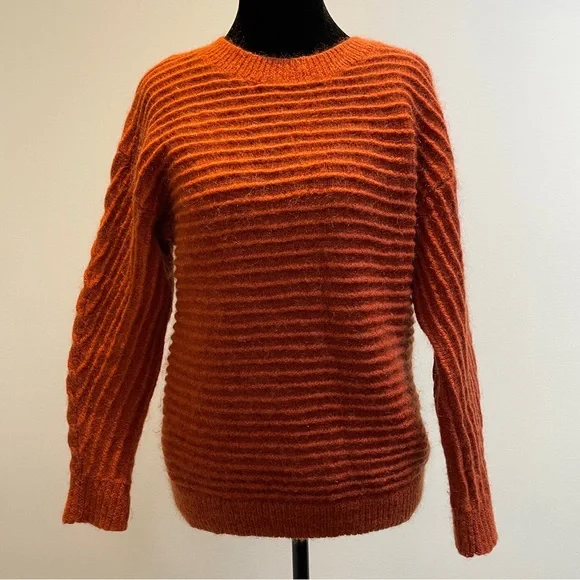 Seed Heritage Mohair Wool Blend Textured Rib Sweater in Burnt Orange Small - Picture 2 of 8